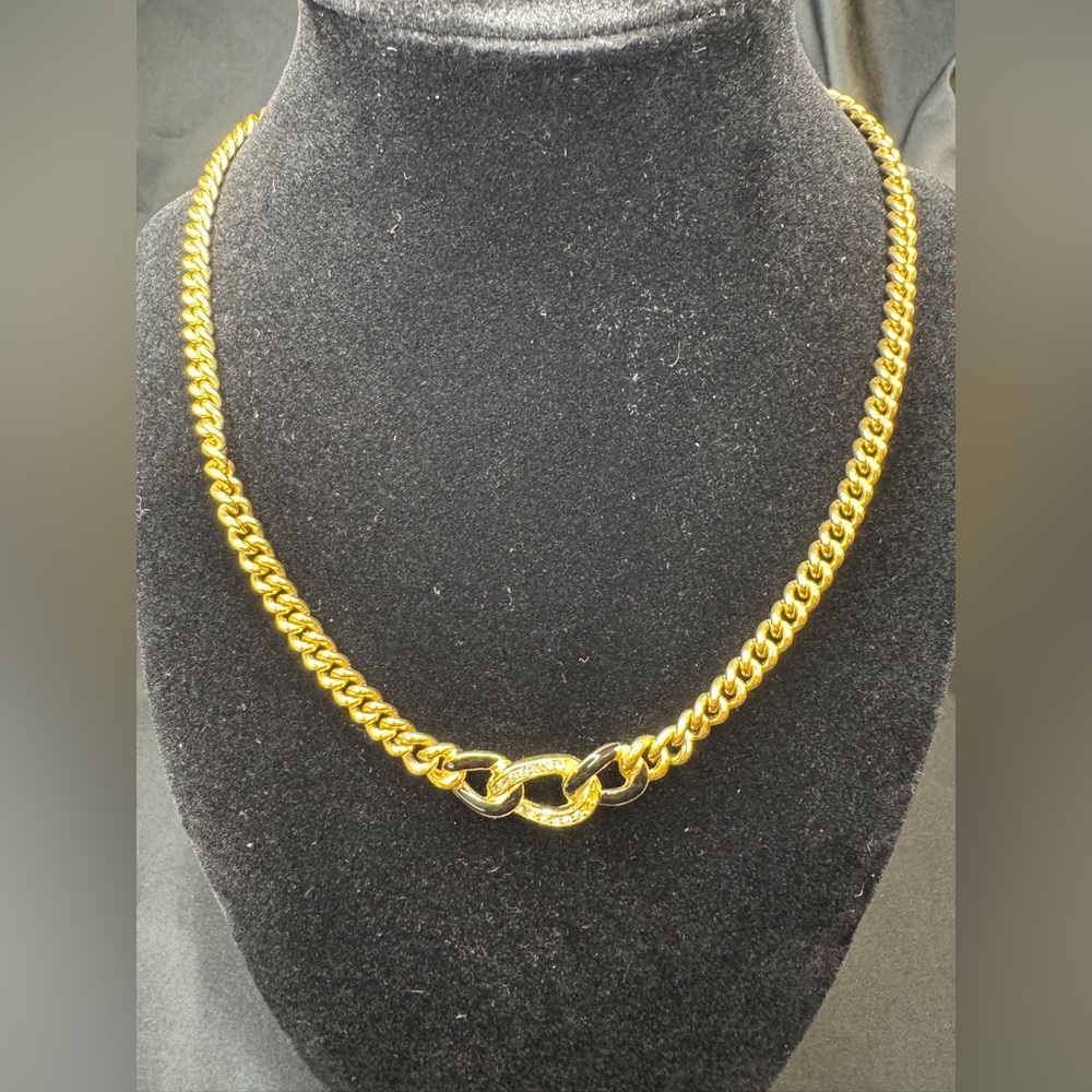 Christian Dior Elegant Gold Plated with Black and Crystals Chain Necklace